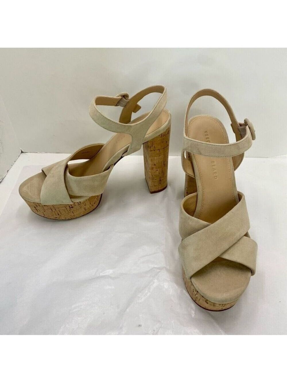 Veronica Beard 'Lucille' Suede Platform Heel Sandals, Cream Ecru Strappy 9.5